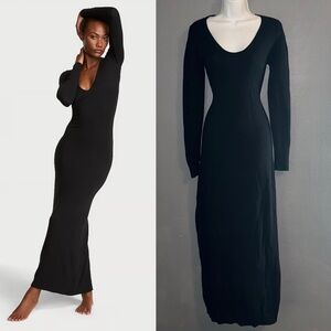 Victorias Secret Black Long Sleeve Maxi Knit Cotton Dress Womens Medium